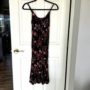 Lascana drop waist black with pink flowers dress
